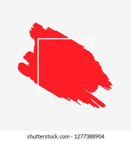 Art abstract red brush paint texture design acrylic stroke over white square frame vector illustration. Logo brush painted watercolor background. Perfect For Logo, Sale banner, Icon, headline.