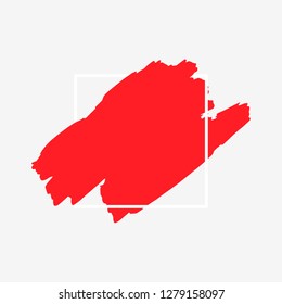 Art abstract red brush paint texture design acrylic stroke over white square frame vector illustration. Logo brush painted watercolor background. Perfect For Logo, Sale banner, Icon, headline.