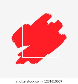 Art abstract red brush paint texture design acrylic stroke over white square frame vector illustration. Logo brush painted watercolor background. Perfect For Logo, Sale banner, Icon, headline.