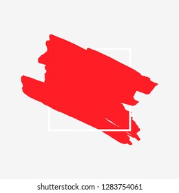 Art abstract red brush paint texture design acrylic stroke over white square frame vector illustration. Logo brush painted watercolor background. Perfect For Logo, Sale banner, Icon, headline.