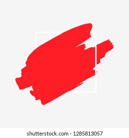 Art abstract red brush paint texture design acrylic stroke over white square frame vector illustration. Logo brush painted watercolor background. Perfect For Logo, Sale banner, Icon, headline.