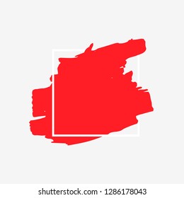 Art abstract red brush paint texture design acrylic stroke over white square frame vector illustration. Logo brush painted watercolor background. Perfect For Logo, Sale banner, Icon, headline.