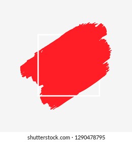 Art abstract red brush paint texture design acrylic stroke over white square frame vector illustration. Logo brush painted watercolor background. Perfect For Logo, Sale banner, Icon, headline.