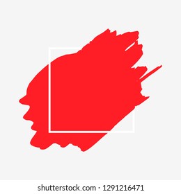 Art abstract red brush paint texture design acrylic stroke over white square frame vector illustration. Logo brush painted watercolor background. Perfect For Logo, Sale banner, Icon, headline.