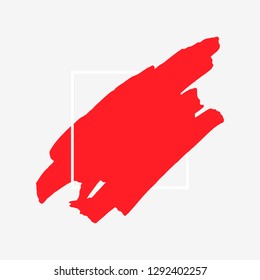 Art abstract red brush paint texture design acrylic stroke over white square frame vector illustration. Logo brush painted watercolor background. Perfect For Logo, Sale banner, Icon, headline.