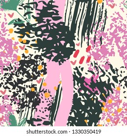 Art abstract  seamless pattern, paint spots. Grunge watercolor background, painting. Distressed texture. Fabric design