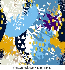 Art abstract seamless pattern, paint spots. Grunge watercolor background, camouflage. Distressed texture. Fabric design