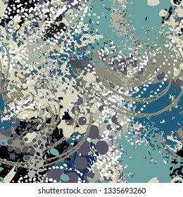 Art abstract  seamless pattern, paint spots. Grunge watercolor background, painting. Distressed texture. Fabric design