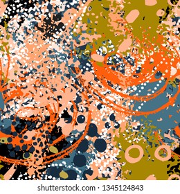 Art abstract  seamless pattern, paint spots. Grunge watercolor background, painting. Distressed texture. Fabric design
