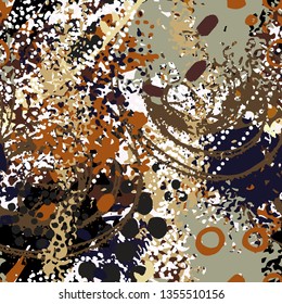 Art abstract  seamless pattern, paint spots. Grunge watercolor background, painting. Distressed texture. Fabric design