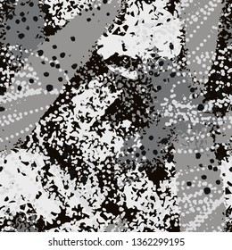 Art abstract seamless pattern, paint spots. Grunge watercolor background, camouflage. Distressed texture. Fabric design