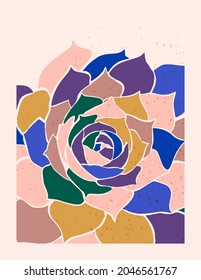 Art Abstract Succulent Leaves Collage in a Minimal Trendy Style. Houseplants Silhouette in a Contemporary Simple Style on a Pink Background. Vector illustration for t-Shirt Print, Card, Poster, Cover