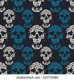 Art abstract textured human skull seamless pattern. Vector.