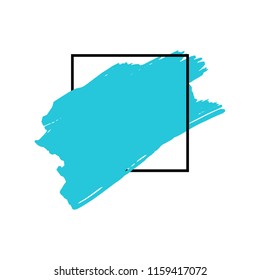 Art abstract turquoise brush paint texture design acrylic stroke over black square frame vector illustration. Logo brush painted watercolor background. Perfect For Logo, Sale banner, Icon, headline.