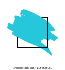 Art abstract turquoise brush paint texture design acrylic stroke over black square frame vector illustration. Logo brush painted watercolor background. Perfect For Logo, Sale banner, Icon, headline.