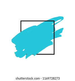 Art abstract turquoise brush paint texture design acrylic stroke over black square frame vector illustration. Logo brush painted watercolor background. Perfect For Logo, Sale banner, Icon, headline.