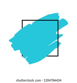 Art abstract turquoise brush paint texture design acrylic stroke over black square frame vector illustration. Logo brush painted watercolor background. Perfect For Logo, Sale banner, Icon, headline.