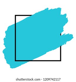 Art abstract turquoise brush paint texture design acrylic stroke over black square frame vector illustration. Logo brush painted watercolor background. Perfect For Logo, Sale banner, Icon, headline.