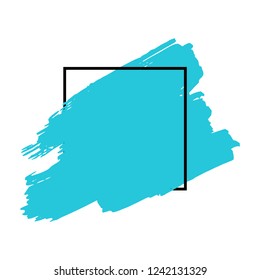 Art abstract turquoise brush paint texture design acrylic stroke over black square frame vector illustration. Logo brush painted watercolor background. Perfect For Logo, Sale banner, Icon, headline.