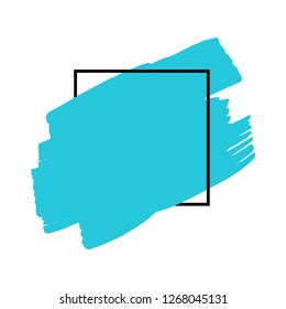 Art abstract turquoise brush paint texture design acrylic stroke over black square frame vector illustration. Logo brush painted watercolor background. Perfect For Logo, Sale banner, Icon, headline.