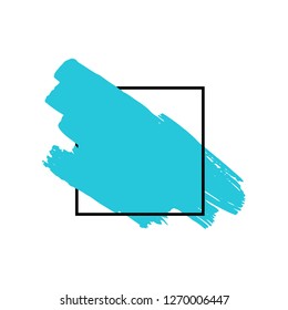 Art abstract turquoise brush paint texture design acrylic stroke over black square frame vector illustration. Logo brush painted watercolor background. Perfect For Logo, Sale banner, Icon, headline.