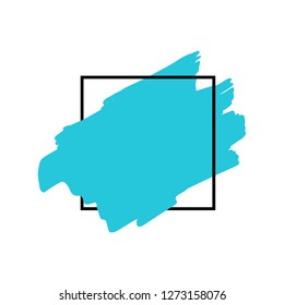 Art abstract turquoise brush paint texture design acrylic stroke over black square frame vector illustration. Logo brush painted watercolor background. Perfect For Logo, Sale banner, Icon, headline.