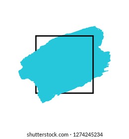 Art abstract turquoise brush paint texture design acrylic stroke over black square frame vector illustration. Logo brush painted watercolor background. Perfect For Logo, Sale banner, Icon, headline.