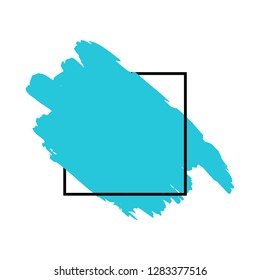 Art abstract turquoise brush paint texture design acrylic stroke over black square frame vector illustration. Logo brush painted watercolor background. Perfect For Logo, Sale banner, Icon, headline.