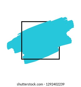 Art abstract turquoise brush paint texture design acrylic stroke over black square frame vector illustration. Logo brush painted watercolor background. Perfect For Logo, Sale banner, Icon, headline.