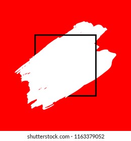 Art abstract white brush paint texture design acrylic stroke over black square frame vector illustration. Logo brush painted watercolor background. Perfect For Logo, Sale banner, Icon, headline.