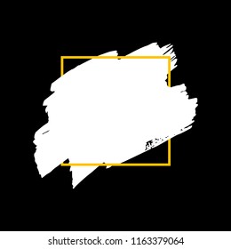 Art abstract white brush paint texture design acrylic stroke over orange square frame vector illustration. Logo brush painted watercolor background. Perfect For Logo, Sale banner, Icon, headline.