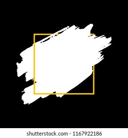 Art abstract white brush paint texture design acrylic stroke over orange square frame vector illustration. Logo brush painted watercolor background. Perfect For Logo, Sale banner, Icon, headline.