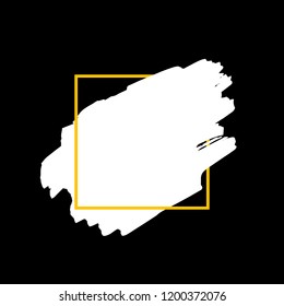 Art abstract white brush paint texture design acrylic stroke over orange square frame vector illustration. Logo brush painted watercolor background. Perfect For Logo, Sale banner, Icon, headline.