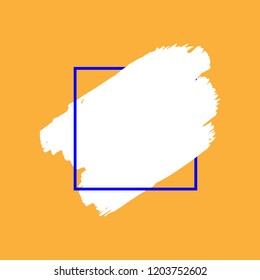 Art abstract white brush paint texture design acrylic stroke over blue square frame vector illustration. Logo brush painted watercolor background. Perfect For Logo, Sale banner, Icon, headline.