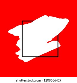 Art abstract white brush paint texture design acrylic stroke over black square frame vector illustration. Logo brush painted watercolor background. Perfect For Logo, Sale banner, Icon, headline.