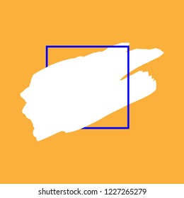 Art abstract white brush paint texture design acrylic stroke over blue square frame vector illustration. Logo brush painted watercolor background. Perfect For Logo, Sale banner, Icon, headline.