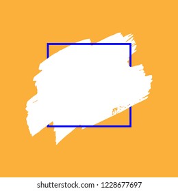 Art abstract white brush paint texture design acrylic stroke over blue square frame vector illustration. Logo brush painted watercolor background. Perfect For Logo, Sale banner, Icon, headline.