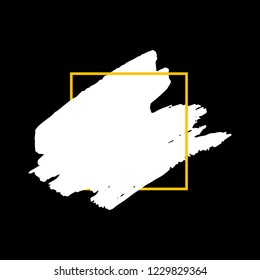 Art abstract white brush paint texture design acrylic stroke over orange square frame vector illustration. Logo brush painted watercolor background. Perfect For Logo, Sale banner, Icon, headline.