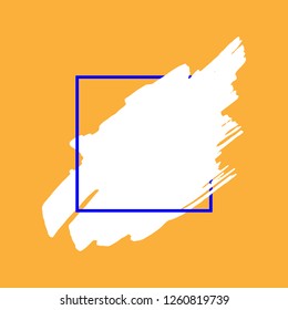 Art abstract white brush paint texture design acrylic stroke over blue square frame vector illustration. Logo brush painted watercolor background. Perfect For Logo, Sale banner, Icon, headline.