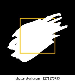 Art abstract white brush paint texture design acrylic stroke over orange square frame vector illustration. Logo brush painted watercolor background. Perfect For Logo, Sale banner, Icon, headline.