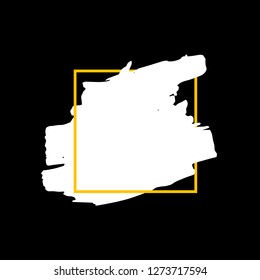 Art abstract white brush paint texture design acrylic stroke over orange square frame vector illustration. Logo brush painted watercolor background. Perfect For Logo, Sale banner, Icon, headline.