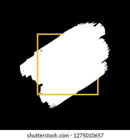 Art abstract white brush paint texture design acrylic stroke over orange square frame vector illustration. Logo brush painted watercolor background. Perfect For Logo, Sale banner, Icon, headline.