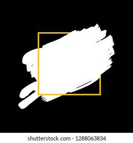 Art abstract white brush paint texture design acrylic stroke over orange square frame vector illustration. Logo brush painted watercolor background. Perfect For Logo, Sale banner, Icon, headline.