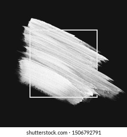 Art abstract white brush paint texture stroke vector over black background. Perfect design for headline, logo and sale banner.