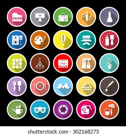 Art activity flat icons with long shadow, stock vector