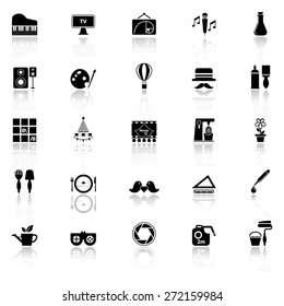 Art activity icons with reflect on white background