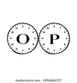 Alfabeto de arte brújula cronómetro cronómetro reloj símbolo plano tiempo Vector logo diseño