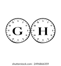 Art alphabet circle compass stopwatch clock flat icon symbol time vector logo design