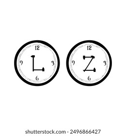 Alfabeto de arte brújula cronómetro cronómetro reloj símbolo plano tiempo Vector logo diseño