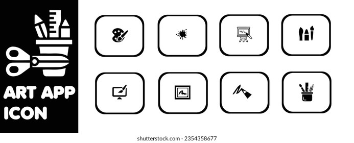 Juego de iconos de aplicación ART en color blanco y negro